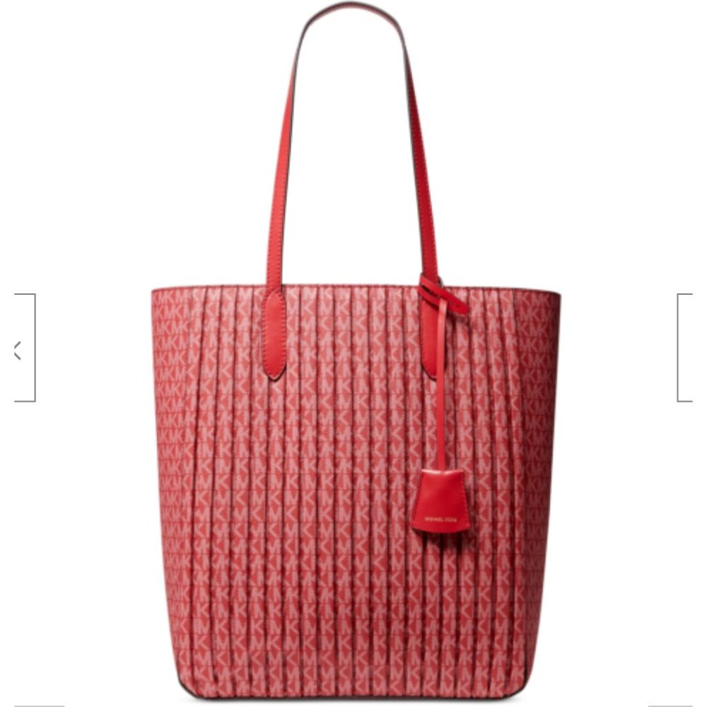 NWT Michael Kors Signature Sinclair Large Pleated Crimson Red Shopper Tote $398
